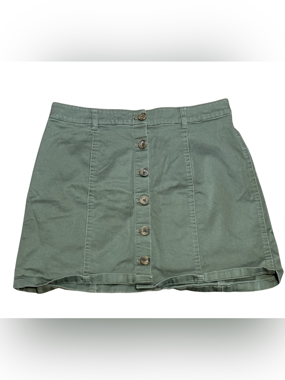 Forever 21 Olive Green Button Front Mini Skirt Size M Cotton Stretch